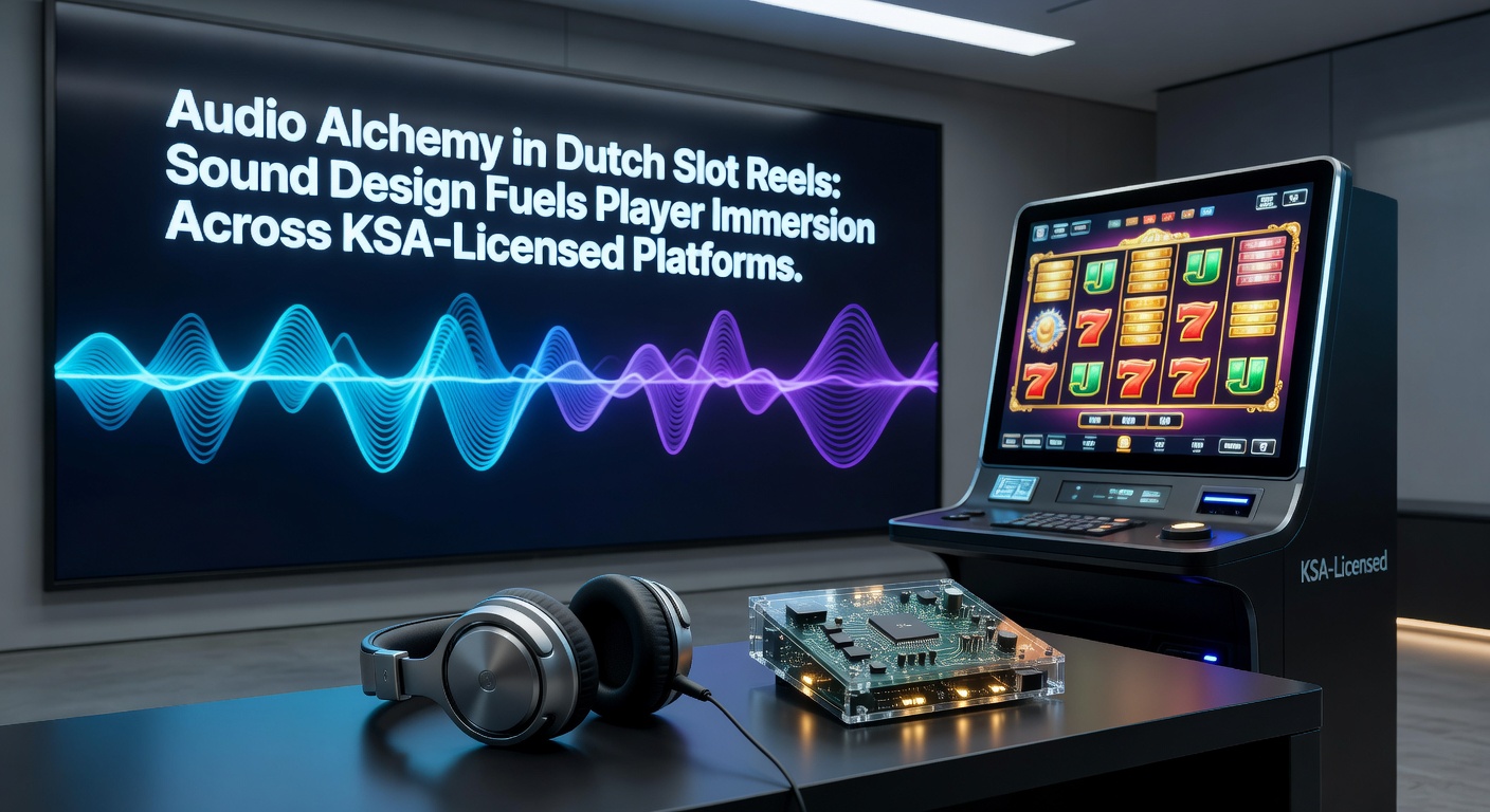 Speler met headset duikt onder in een audio-intensieve slotervaring op een KSA-platform, met golfvormen en rollensymbolen