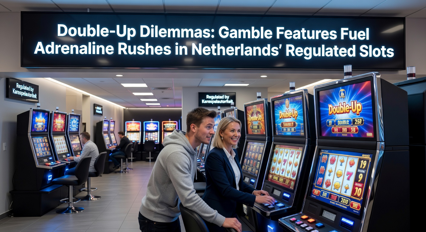 Speler voor een videoslot met gamble-optie geactiveerd, rode en zwarte kaarten op het scherm terwijl de cursor zweeft boven de verdubbelknop