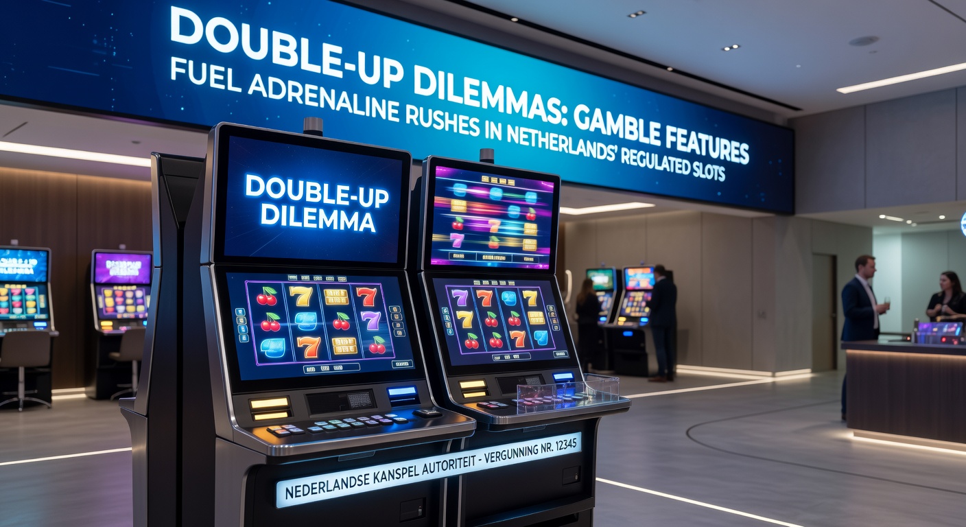 Close-up van een gamble-ladder op een Nederlandse slotinterface, met groene klimpijlen en een groeiende multiplier terwijl credits op het spel staan