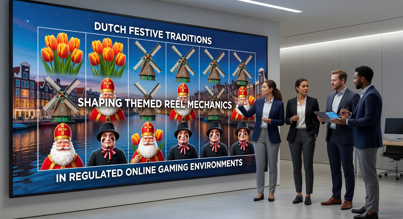 Illustratie van Nederlandse feesttradities zoals Sinterklaas en Koningsdag die symboolontwerpen in online gokkasten beïnvloeden
