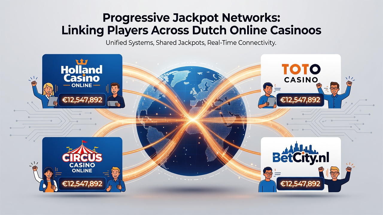 Diagram van speler verbindingen via progressieve jackpot systemen in Nederlandse casino's