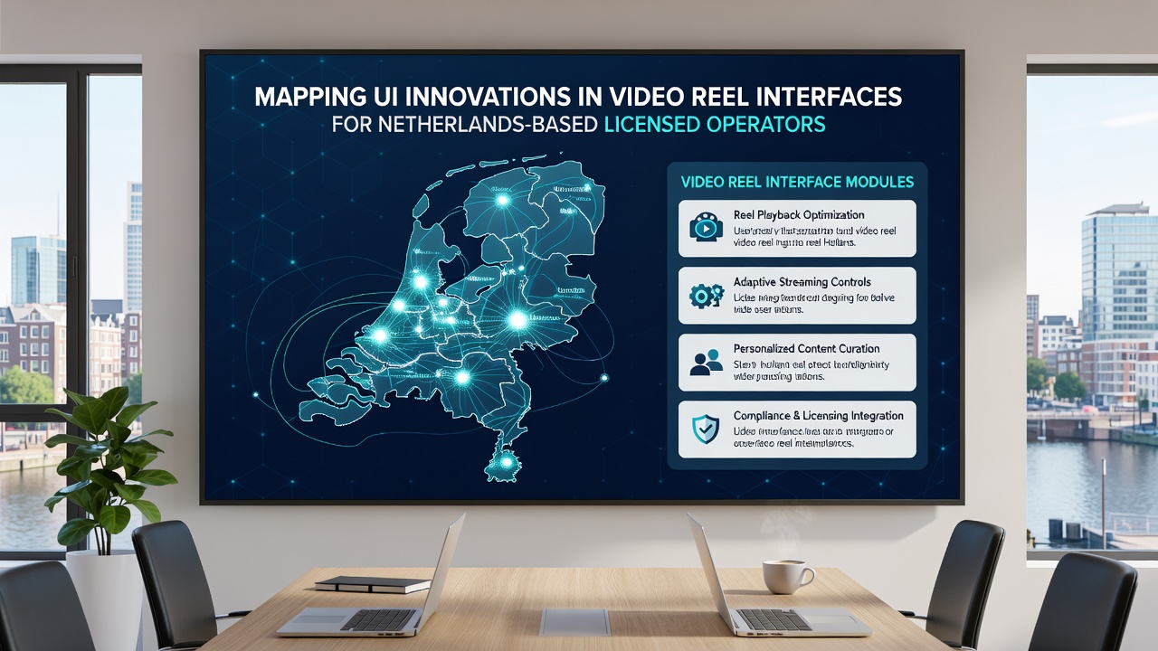 Detailopname van een Nederlandse video-reel interface met multi-layer animaties, toegankelijkheidsopties en realtime multiplier overlays