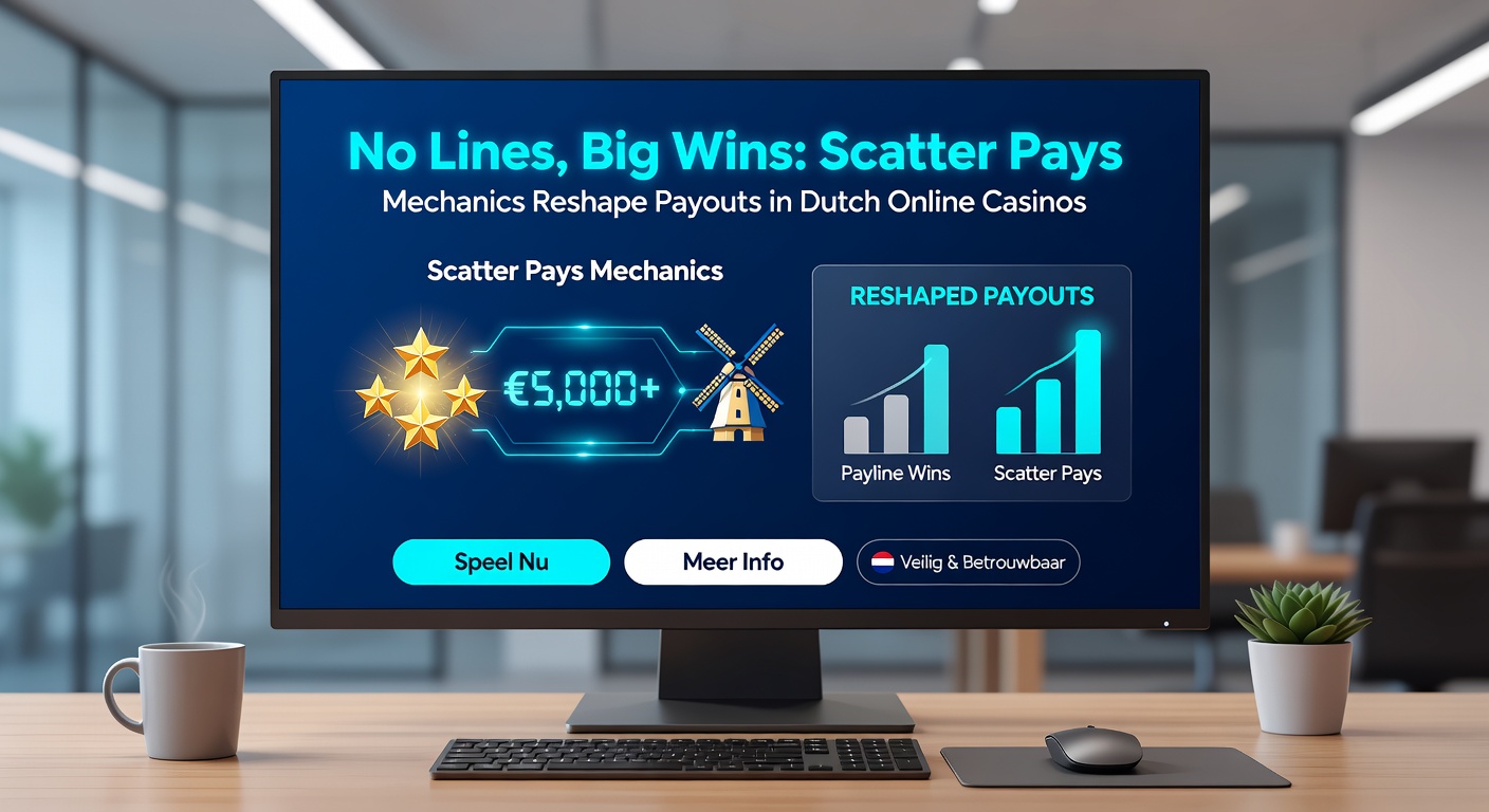 Een close-up van een scatter pays slot met overlappende symboolclusters en exploderende multipliers op een donkere achtergrond