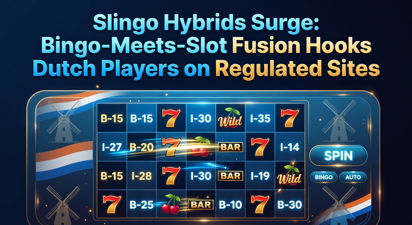 Slingo hybrid spel met bingo-kaart en draaiende slotrollen op een Nederlands gereguleerd platform, waar nummers en symbolen samenkomen voor wins