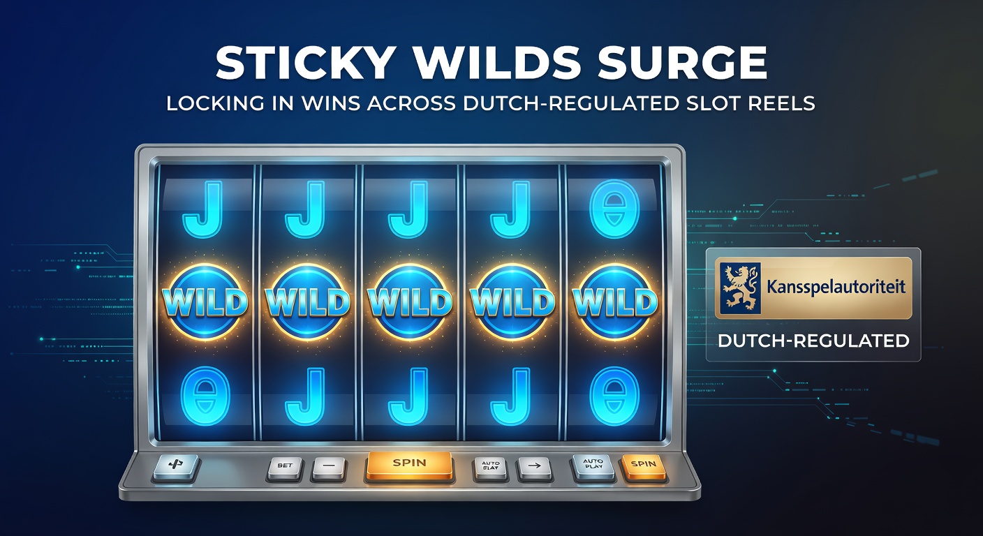 Een close-up van sticky Wild symbolen die rollen blokkeren op een high-volatility Nederlandse slot, met exploderende winlijnen en groeiende multipliers
