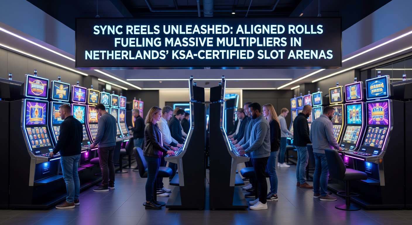 Dynamische weergave van synchroniserende rollen op een videoslot, met oplichtende multipliers en aligned symbolen die winsten opstapelen in een KSA-goedgekeurde arena