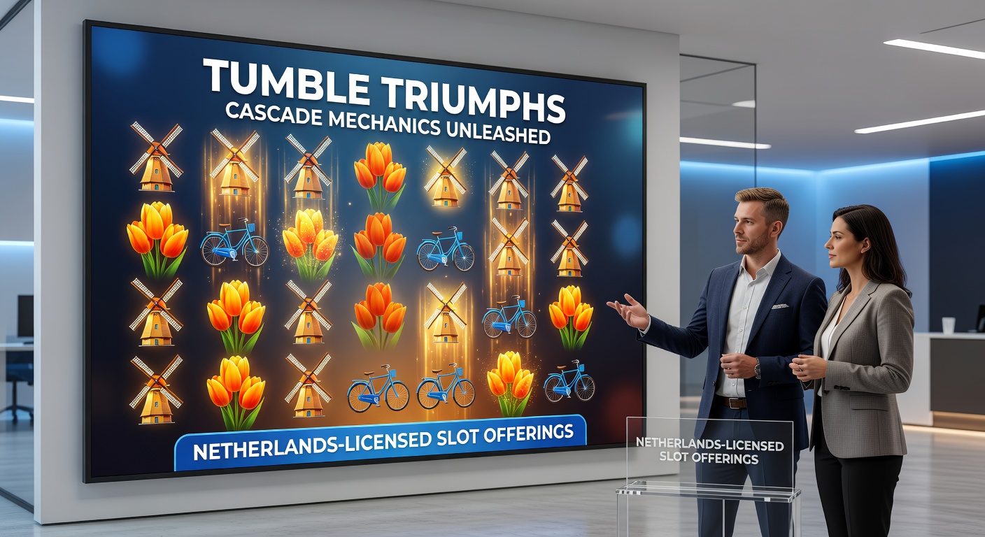 Schermafbeelding van een tumble-reeks in een Nederland-gelicenseerde gokkast, met vallende symbolen en opeenvolgende winsten